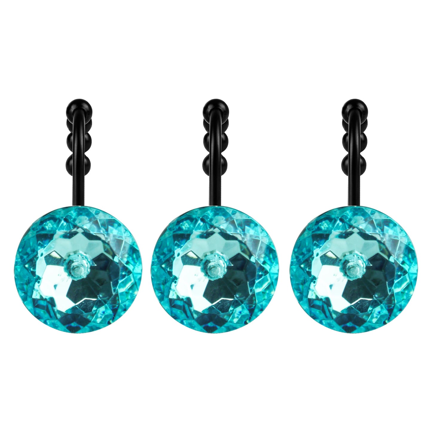 Sunlit Luxury Design Round Clear Diamond Crystal Gem Bling with Glide Balls Double Shower Curtain Hooks, Rust Proof Metal Rhinestones Glam Shower Curtain Rings-12 Pack