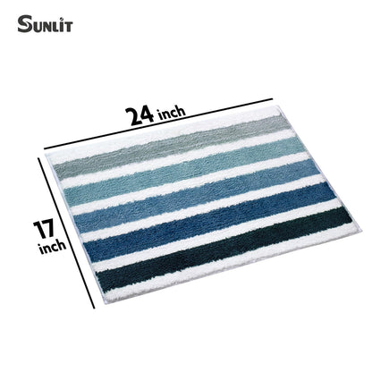 Sunlit 17"x24" Ombre Blue Bathroom Rug Non-Slip Absorbent Soft Bath Mat Set, Floor Mat Dry Fast Machine Washable.