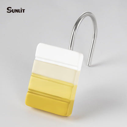Sunlit Ombre Yellow Decorative Shower Curtain Hooks, Yellow White Gradient Shower Curtain Rings, Resin, Bathroom Decoration Stripes Shower Curtain Hangers, 12 Pack
