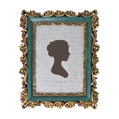 Sunlit Vintage Picture Frame 4x6 Inch, Luxury Antique Photo Frames with Glass Front, Photo Display, Tabletop Wall Hanging, Gift Ideas, Retro Blue and Gold