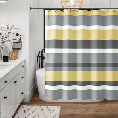 Sunlit Sage Green Gray Horizontal Stripes Water-Repellent Fabric Shower Curtain with Reinforced Metal Grommets Refreshing Striped Design Bathroom Decor, 72x72