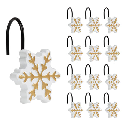 Sunlit Christmas Shower Curtain Hooks Silver Snowflakes Shower Curtain Rings, Resin, White Christmas Decor, Winter Bathroom Decoration - 12 Pack