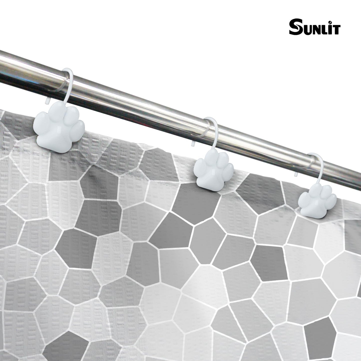 Sunlit Fashion Design Cute Paw Print Polished Double Shower Curtain Hooks for Dog Cat and Bear, Rust Proof Oil Rubbed Metal Shower Curtain Rings-12 Pack