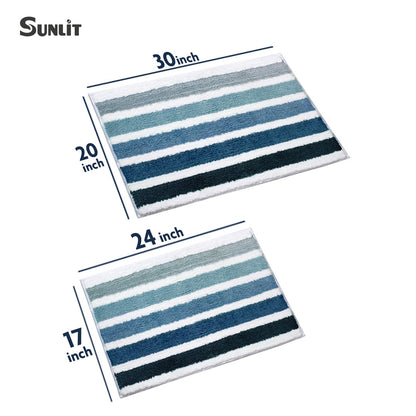 Sunlit 17"x24" Ombre Blue Bathroom Rug Non-Slip Absorbent Soft Bath Mat Set, Floor Mat Dry Fast Machine Washable.