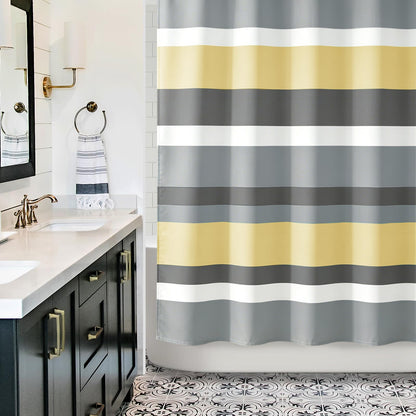 Sunlit Sage Green Gray Horizontal Stripes Water-Repellent Fabric Shower Curtain with Reinforced Metal Grommets Refreshing Striped Design Bathroom Decor, 72x72