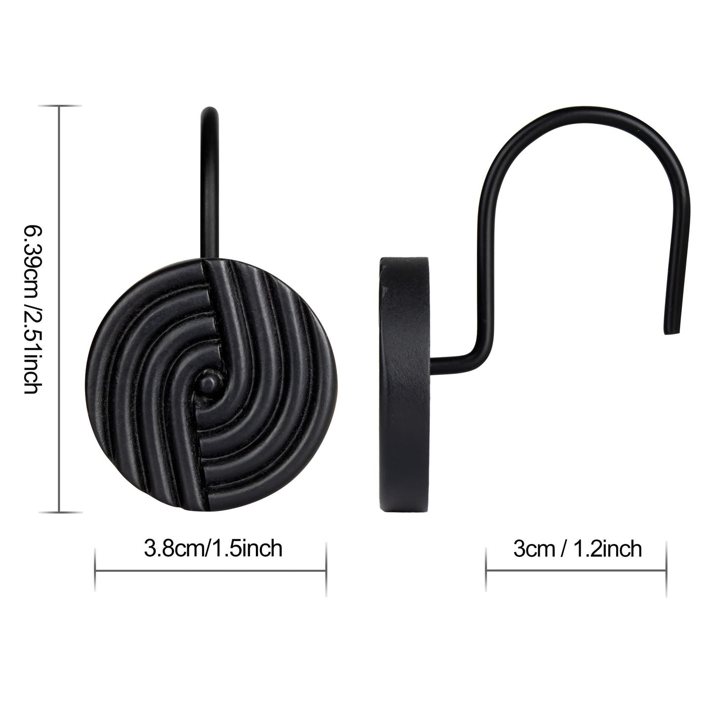 Sunlit Geometric Decorative Shower Curtain Hooks, Matt Triangle Geometric Black Shower Curtain Rings, Resin, Bathroom Decoration Boho Shower Curtain Hooks-12 Pack