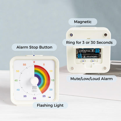TWENTY5 SEVEN Countdown Timer, 60 Minute 1 Hour Silent Visual Timer, Magnetic Classroom Teaching Tool Office Meeting, Countdown Clock for Kids Time Management, Rainbow