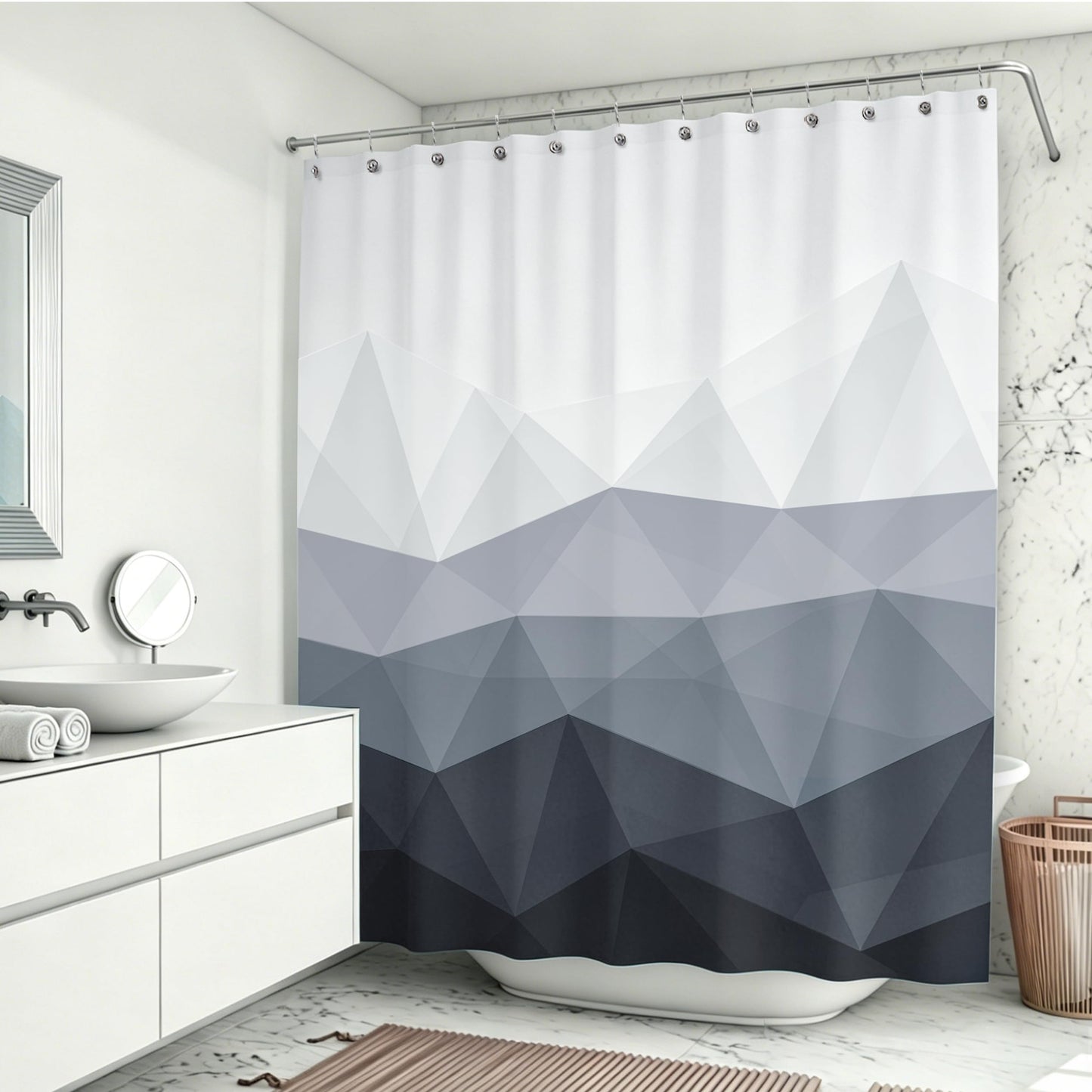 Sunlit Design 36 x 72 Inches Ombre Blue Small Stall Shower Curtain RV Half Size Narrow Bathroom Curtains Contemporary Geometric Fabric Bathroom Decor