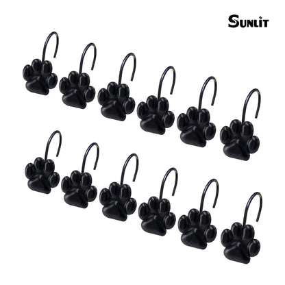 Sunlit Fashion Design Cute Paw Print Polished Double Shower Curtain Hooks for Dog Cat and Bear, Rust Proof Oil Rubbed Metal Shower Curtain Rings-12 Pack