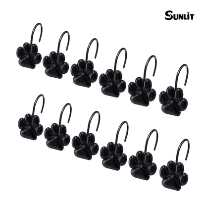 Sunlit Fashion Design Cute Paw Print Polished Shower Curtain Hooks for Dog Cat and Bear, Rust Proof Oil Rubbed Metal Shower Curtain Rings-12 Pack