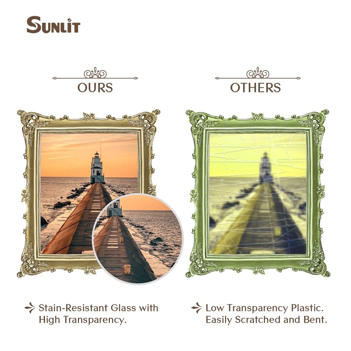 Sunlit Vintage Picture Frame 4x4 Inch, Luxury Antique Square Photo Frames with Glass Front, Photo Display, Tabletop Wall Hanging, Gift Ideas, Bronze Gold