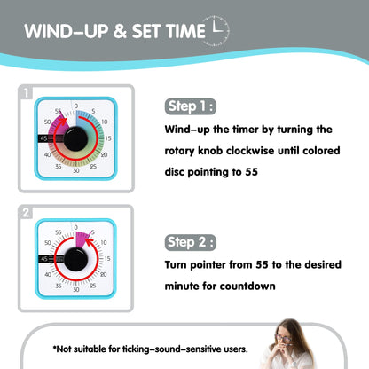 TWENTY5 SEVEN Countdown Timer 7.5 inch; 60 Minute 1 Hour Visual Timer – Classroom Teaching Tool Office Meeting, Mechanical Countdown Clock for Kids Exam Time Management Magnetic, Sky Blue