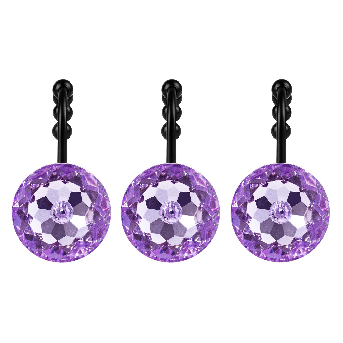 Sunlit Luxury Design Round Clear Diamond Crystal Gem Bling with Glide Balls Double Shower Curtain Hooks, Rust Proof Metal Rhinestones Glam Shower Curtain Rings-12 Pack