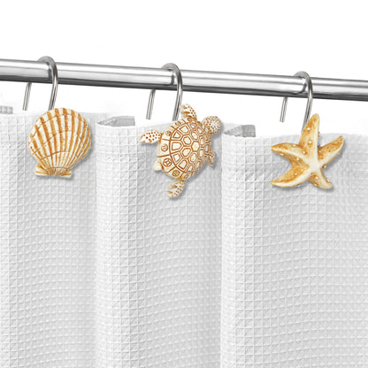 Sunlit Seashells Decorative Shower Curtain Hooks, Scallop Nautilus & Seahorse Shower Curtain Rings, Seashell Blush, Resin, Nautical Bathroom Decoration Beach Shower Curtain Hooks-12 Pack