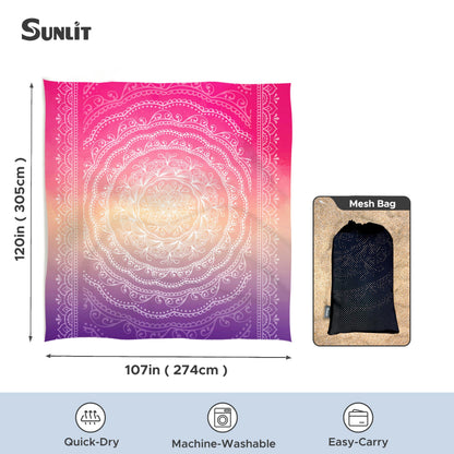 Sunlit Silky Soft Sand Proof Beach Blanket 106"x81" / 85"x72" Sand Proof Mat with Corner Pockets and Mesh Bag for Beach Party, Travel, Camping and Outdoor Music Festival, Mandala