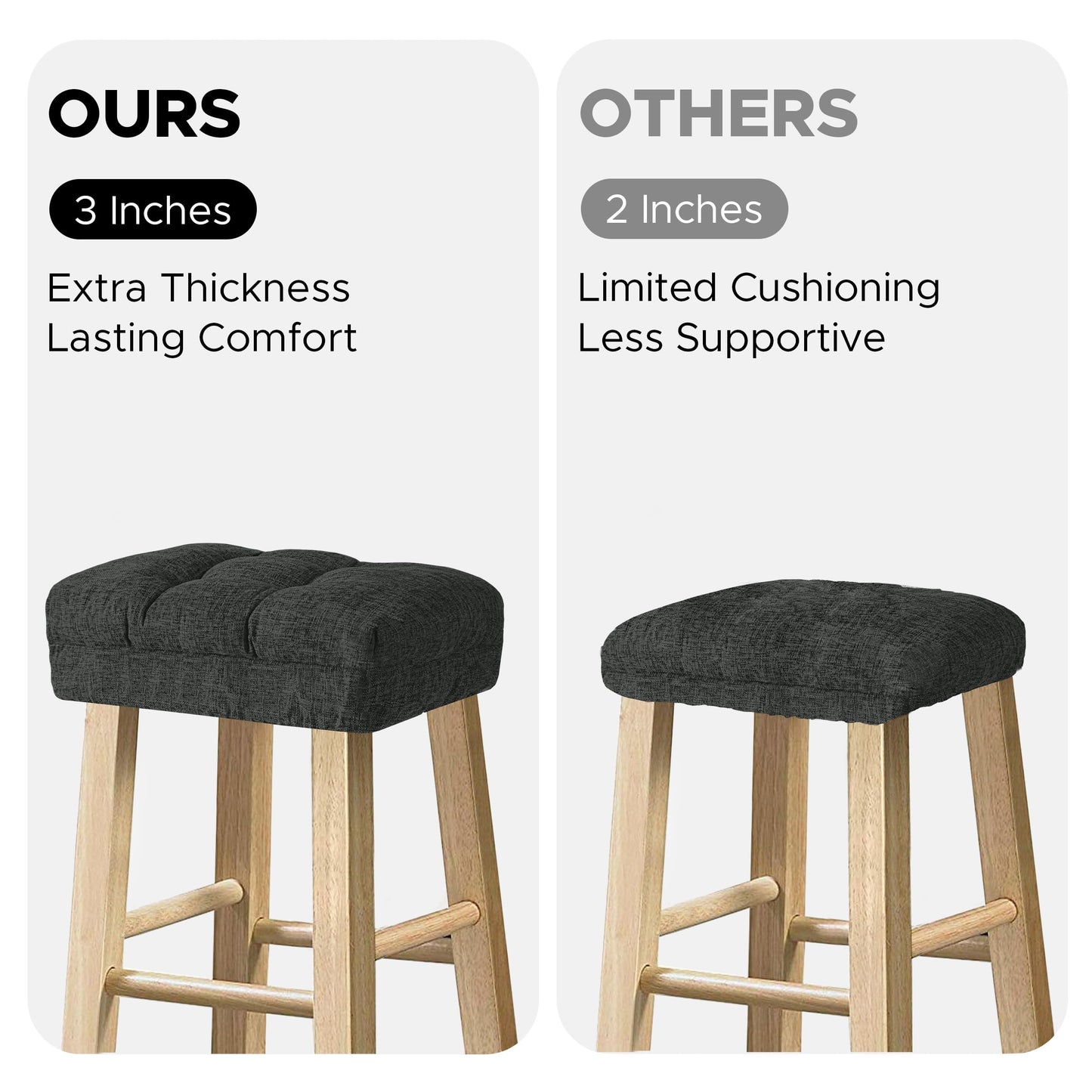 Sunlit Bar Stool Covers - Set of 2 Rectangle Bar Stool Seat Covers, Soft and Cushioned Bar Chair Covers, Easy to Install and Wash, Cover Only, Gray