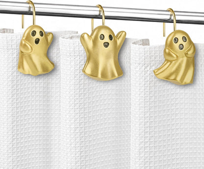 Sunlit Ghost Shower Curtain Hooks, Home Decorative Shower Curtain Rings for Bathroom, Halloween Shower Curtain Hangers Bathroom Accessories, Set of 12, Golden