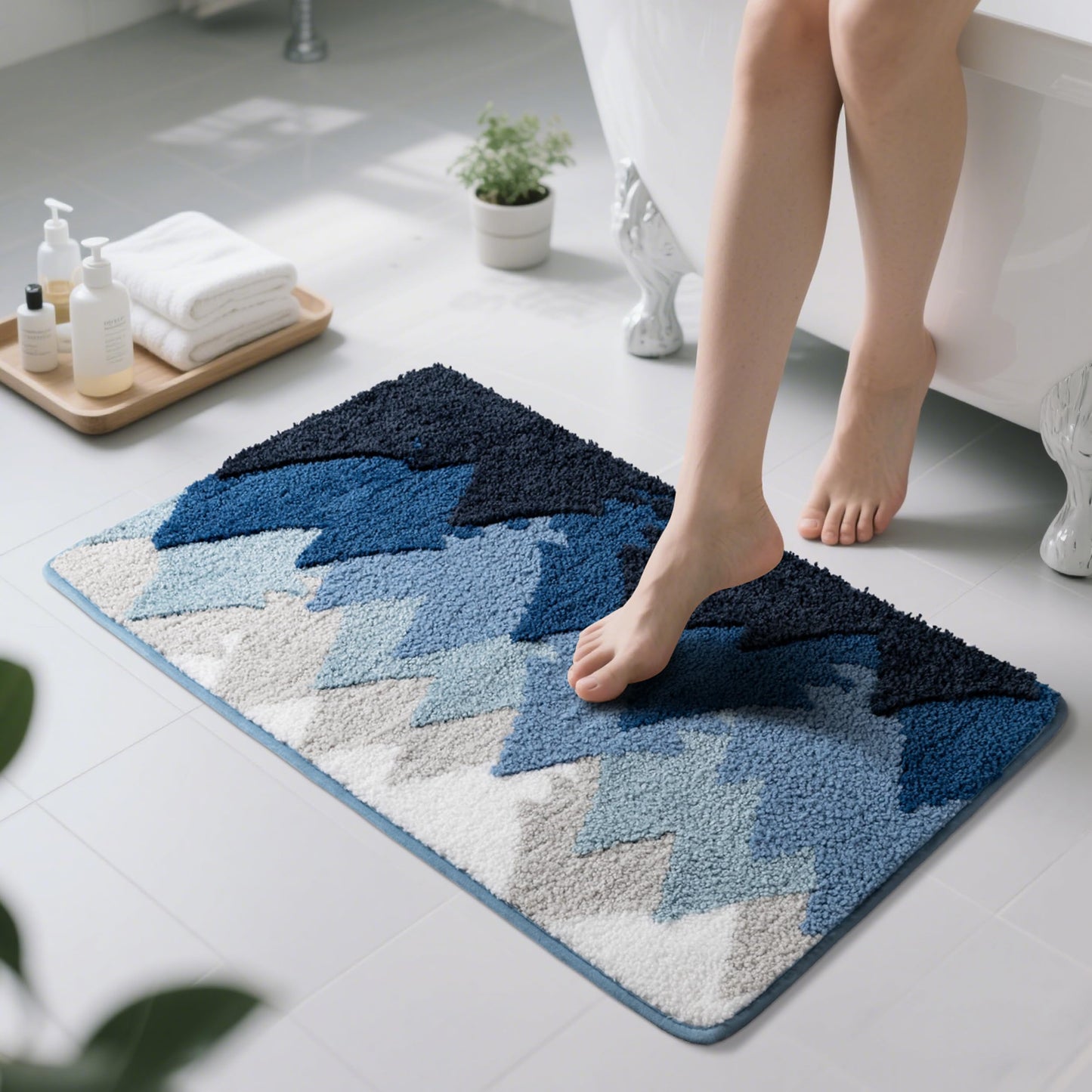 Sunlit Misty Forest Bathroom Rugs 20x32, Extra Soft Super Absorbent Bath Mat Quick Dry, Non-Slip Rubber Backing Bath Rug, Machine Washable Bathroom Floor Mat for Tub and Shower, Blue Ombre