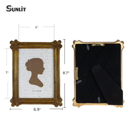 Sunlit Small Vintage Picture Frame 2.5x3.5 Inch, Antique Mini Photo Frames with Glass Front, Luxury Wallet Size Picture Frames, Photo Display Tabletop Wall Hanging Gift Ideas, Slivery Light Gold