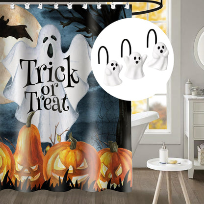 Sunlit Ghost Shower Curtain Hooks, Home Decorative Shower Curtain Rings for Bathroom, Halloween Shower Curtain Hangers Bathroom Accessories, Set of 12, Golden