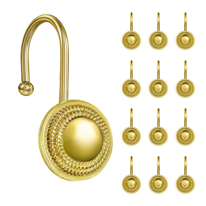Sunlit Gold Shower Curtain Hooks, Square Metal Home Decorative Shower Curtain Rings for Bathroom, Modern Shower Curtain Hangers Bathroom Accessories, Set of 12