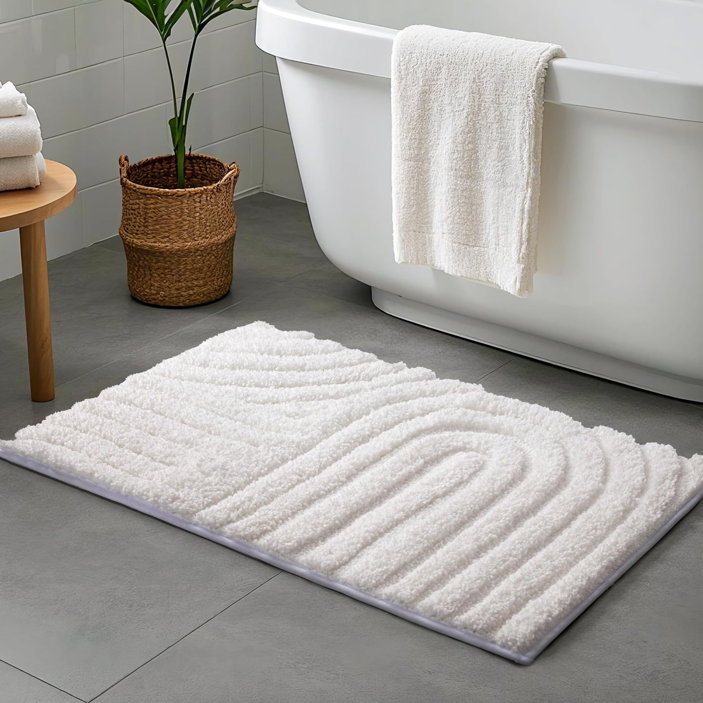 Sunlit 24"x60" Boho Decorative Textured Bathroom Rugs Runner, Mid Century Modern Extra Long Non-Slip Absorbent Soft Bath Mat, Organic Modern Floor Mat Bath Runner Dry Fast Machine Washable, Gray