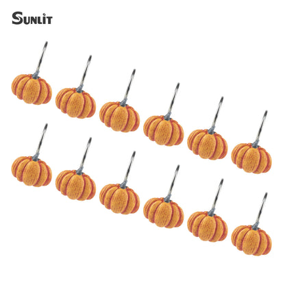 Sunlit Fall Pumpkin Decorative Shower Curtain Hooks, Autumn Harvest Festival Shower Curtain Rings, Resin, Orange Farmhouse Bathroom Curtain Hangers Decoration, Set of 12