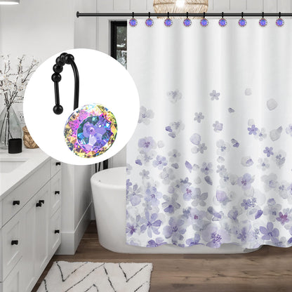 Sunlit Round Rhinestone Shower Curtain Hooks with Glide Balls, 12 Pack
