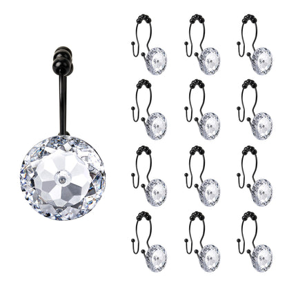 Sunlit Luxury Design Round Yellow Diamond Crystal Gem Bling with Glide Balls Shower Curtain Hooks, Rust Proof Metal Rhinestones Glam Shower Curtain Rings-12 Pack