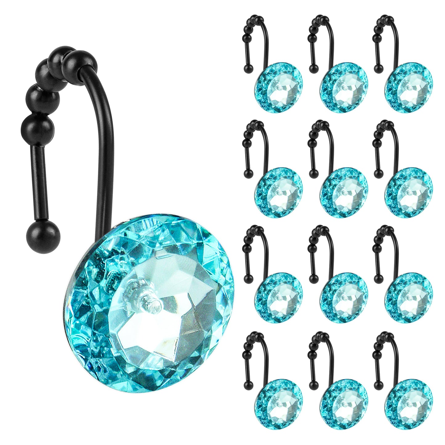 Sunlit Luxury Design Round Yellow Diamond Crystal Gem Bling with Glide Balls Shower Curtain Hooks, Rust Proof Metal Rhinestones Glam Shower Curtain Rings-12 Pack