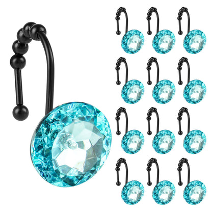 Sunlit Luxury Design Round Yellow Diamond Crystal Gem Bling with Glide Balls Shower Curtain Hooks, Rust Proof Metal Rhinestones Glam Shower Curtain Rings-12 Pack