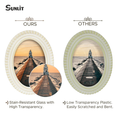 Sunlit Vintage Picture Frame 4x6 Inch with Beaded Border, Luxury Antique Square Photo Frames with Glass Front, Boho Photo Display, Tabletop Wall Hanging, Gift Idea, Distressed White