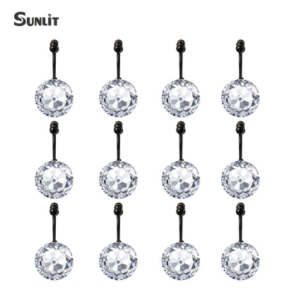 Sunlit Luxury Design Round Clear Diamond Crystal Gem Bling with Glide Balls Double Shower Curtain Hooks, Rust Proof Metal Rhinestones Glam Shower Curtain Rings-12 Pack