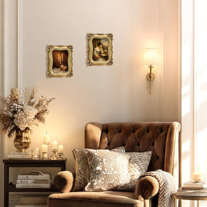 Sunlit Vintage Picture Frame 5x7 Inch Set of 2, Luxury Antique Photo Frames with Glass Front, Photo Display, Tabletop Wall Hanging, Gold
