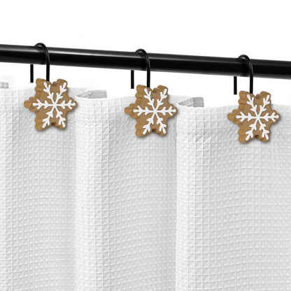 Sunlit Christmas Shower Curtain Hooks Snowflakes Double Shower Curtain Rings, Resin, Red and White Christmas Decor, Winter Bathroom Decoration - 12 Pack