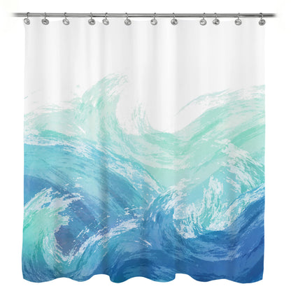Sunlit Wave Shower Curtain, Ombre Blue and Green Ocean Theme Shower Curtain for Bathroom Modern Decor Waterproof Tapestry, 71x71 Inch