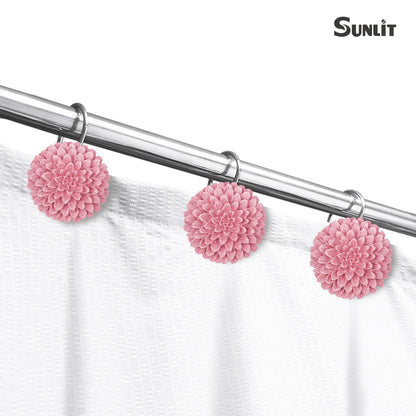 Sunlit Decorative Floral Shower Curtain Hooks, Turquoise Dahlia Pinnata Flower Shower Curtain Rings, Resin, Bathroom Decoration Blue Shower Curtain Hooks-12 Pack