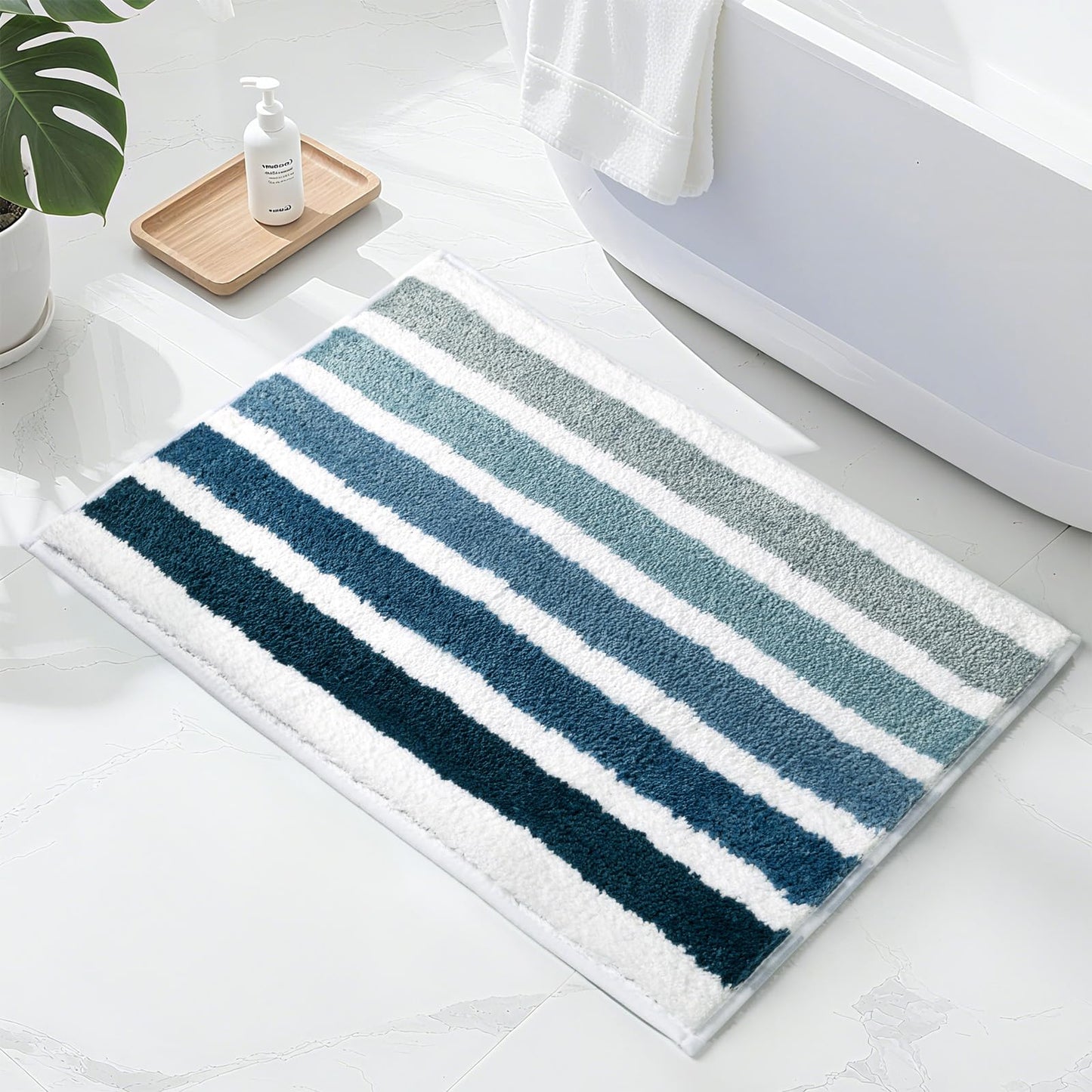 Sunlit 17"x24" Ombre Blue Bathroom Rug Non-Slip Absorbent Soft Bath Mat Set, Floor Mat Dry Fast Machine Washable.