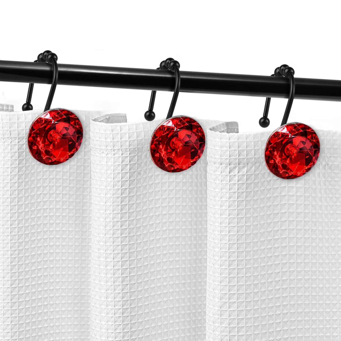 Sunlit Luxury Design Round Clear Diamond Crystal Gem Bling with Glide Balls Double Shower Curtain Hooks, Rust Proof Metal Rhinestones Glam Shower Curtain Rings-12 Pack