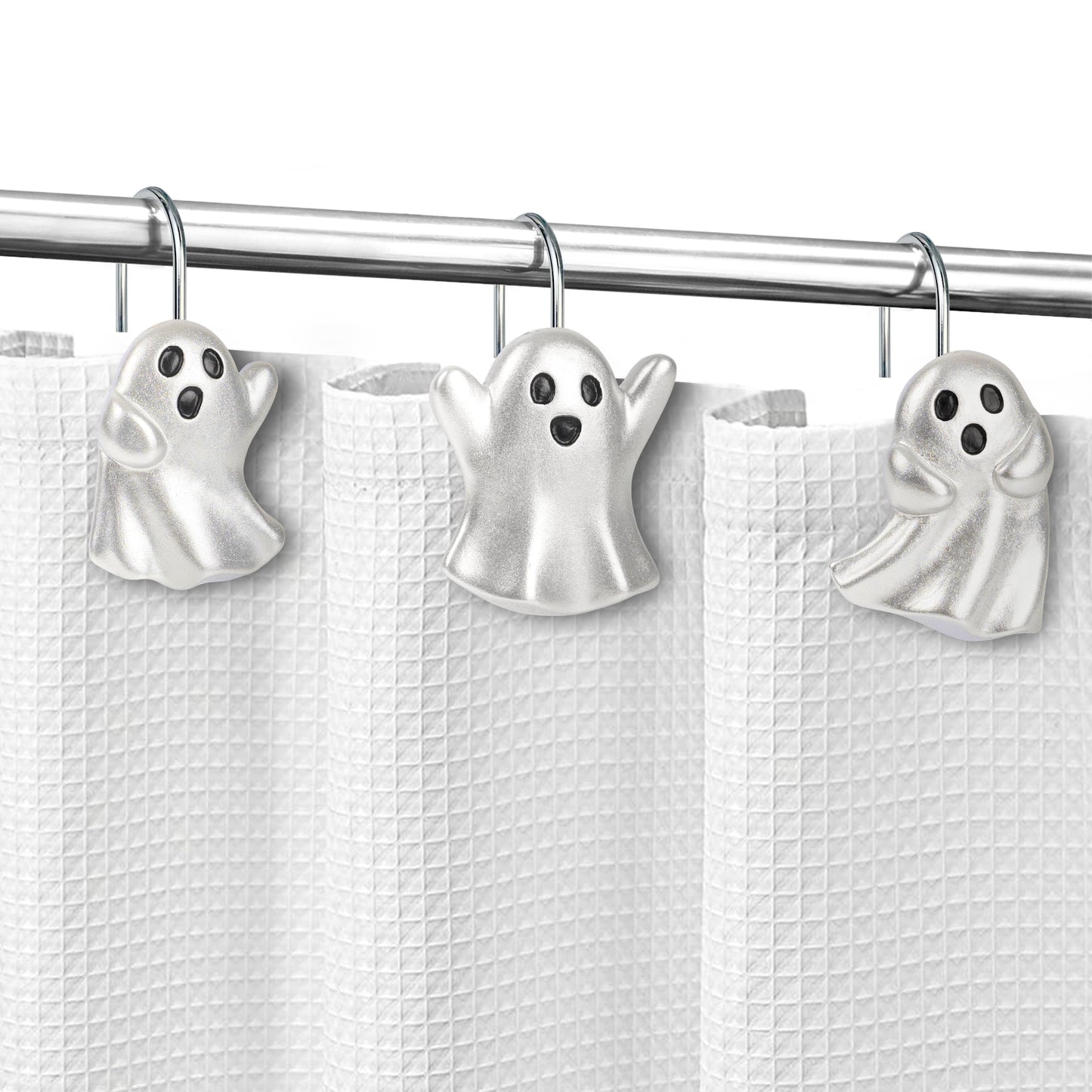 Sunlit Ghost Shower Curtain Hooks, Home Decorative Shower Curtain Rings for Bathroom, Halloween Shower Curtain Hangers Bathroom Accessories, Set of 12, Golden
