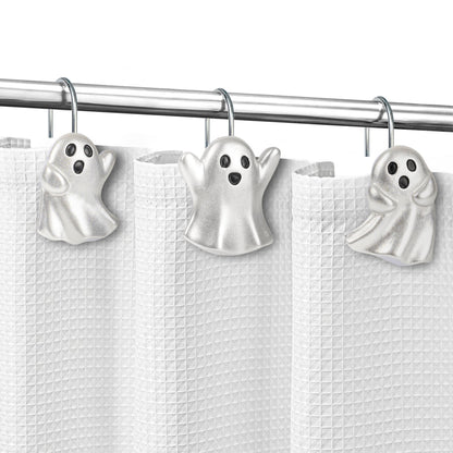 Sunlit Ghost Shower Curtain Hooks, Home Decorative Shower Curtain Rings for Bathroom, Halloween Shower Curtain Hangers Bathroom Accessories, Set of 12, Golden