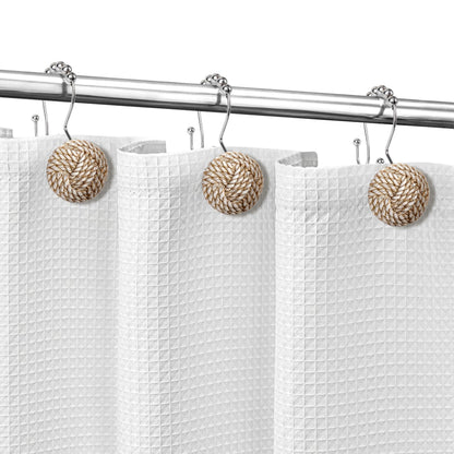 Sunlit Boho Knots Double Shower Curtain Hooks, Home Decorative White Shower Curtain Rings for Bathroom, Seaside Nautical Shower Curtain Hangers Bathroom Accessories, Set of 12