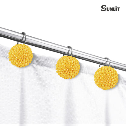 Sunlit Decorative Floral Shower Curtain Hooks, Turquoise Dahlia Pinnata Flower Shower Curtain Rings, Resin, Bathroom Decoration Blue Shower Curtain Hooks-12 Pack