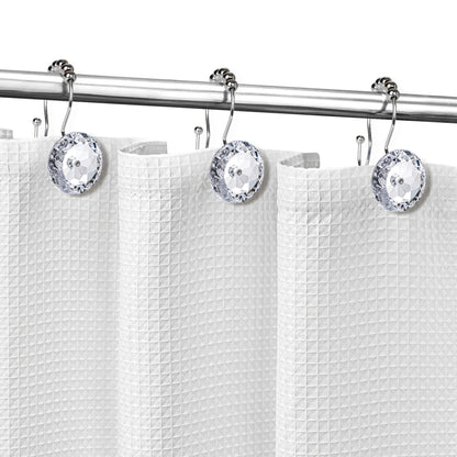 Sunlit Luxury Design Round Yellow Diamond Crystal Gem Bling with Glide Balls Shower Curtain Hooks, Rust Proof Metal Rhinestones Glam Shower Curtain Rings-12 Pack