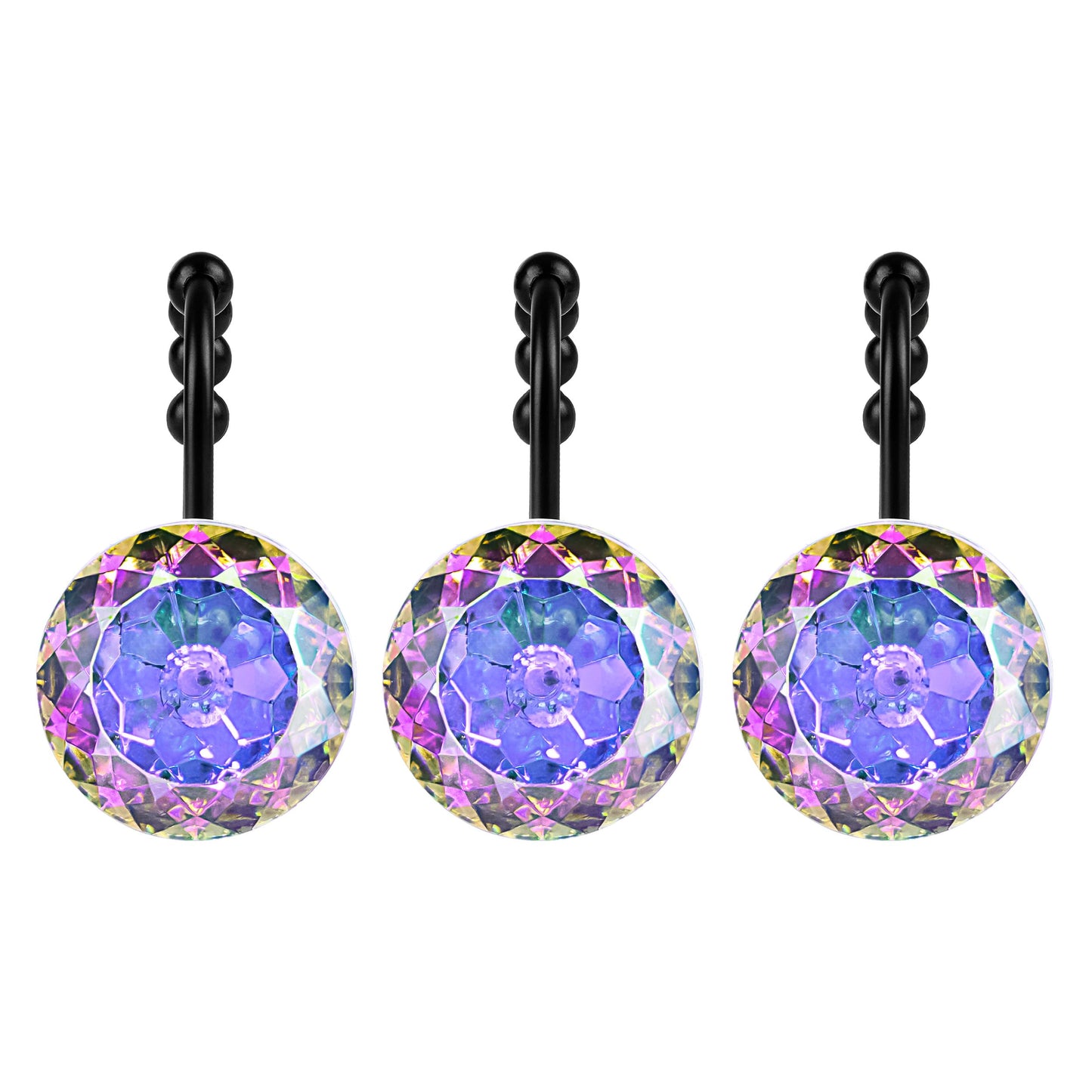 Sunlit Luxury Design Round Clear Diamond Crystal Gem Bling with Glide Balls Double Shower Curtain Hooks, Rust Proof Metal Rhinestones Glam Shower Curtain Rings-12 Pack