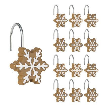 Sunlit Christmas Shower Curtain Hooks Silver Snowflakes Shower Curtain Rings, Resin, White Christmas Decor, Winter Bathroom Decoration - 12 Pack
