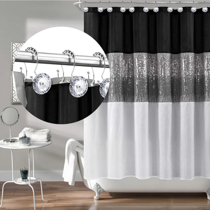 Sunlit Luxury Design Round Yellow Diamond Crystal Gem Bling with Glide Balls Shower Curtain Hooks, Rust Proof Metal Rhinestones Glam Shower Curtain Rings-12 Pack