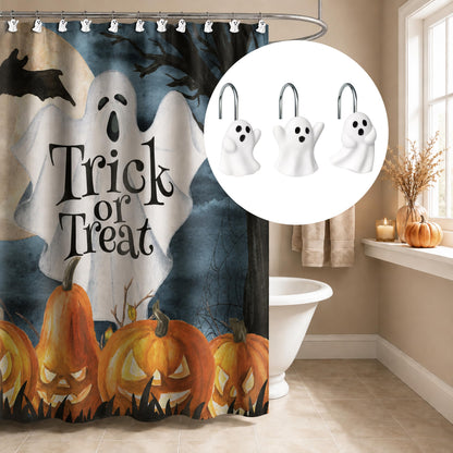 Sunlit Ghost Shower Curtain Hooks, Home Decorative Shower Curtain Rings for Bathroom, Halloween Shower Curtain Hangers Bathroom Accessories, Set of 12, Golden
