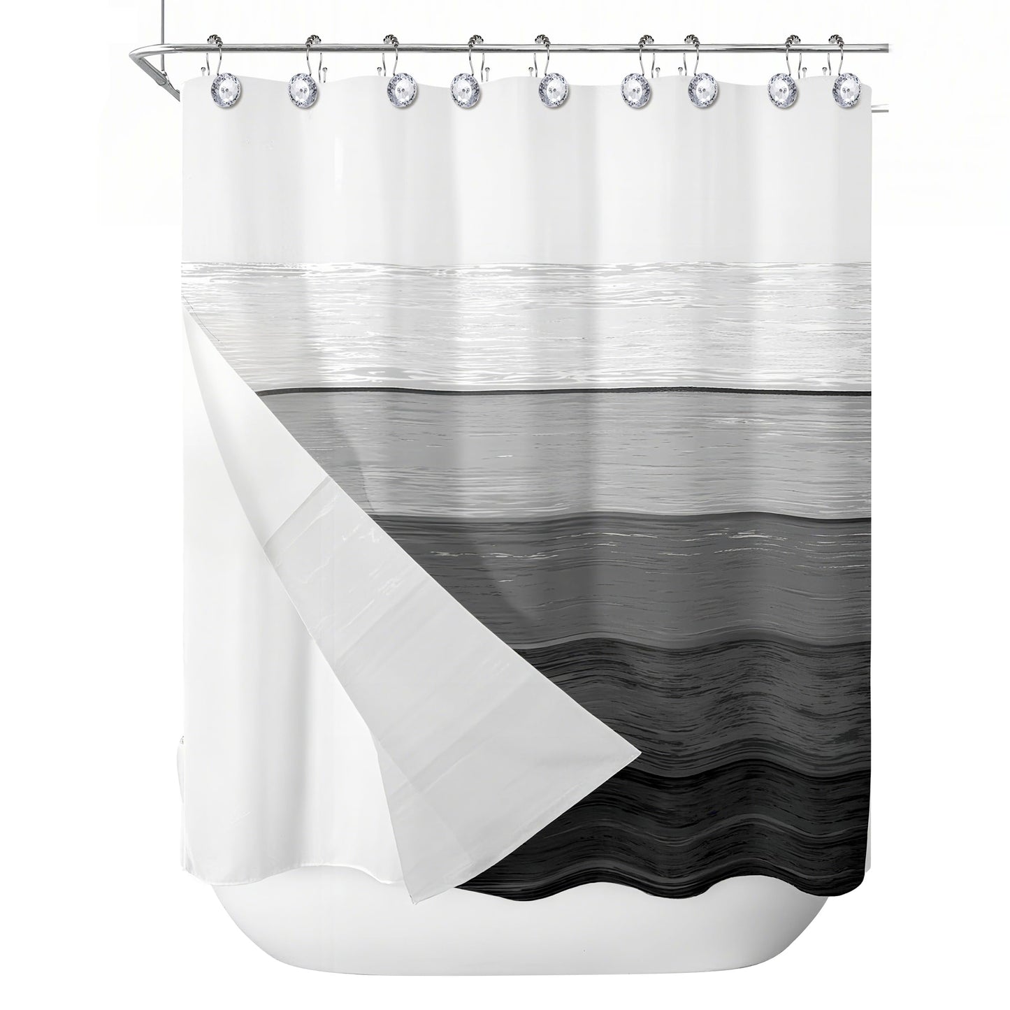 Sunlit Luxury Design Round Clear Diamond Crystal Gem Bling with Glide Balls Double Shower Curtain Hooks, Rust Proof Metal Rhinestones Glam Shower Curtain Rings-12 Pack