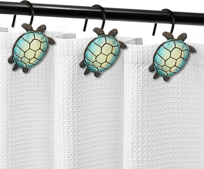 Sunlit Tilt Sea Turtle Shower Curtain Hooks, Home Decorative Shower Curtain Rings with Black Hooks for Bathroom, Resin, Ocean Shower Curtain Hanger Hooks for Kid Room Living Room, Set of 12